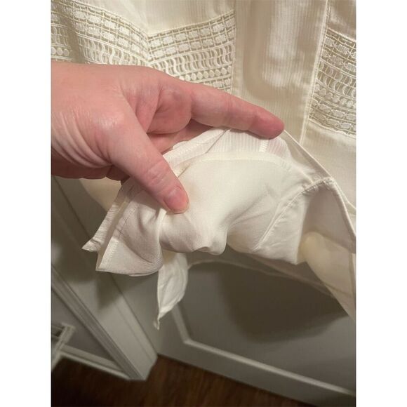 Chicos Women's Ivory Lace-Trim Collared Blouse Size S Long Sleeve - Picture 5 of 11